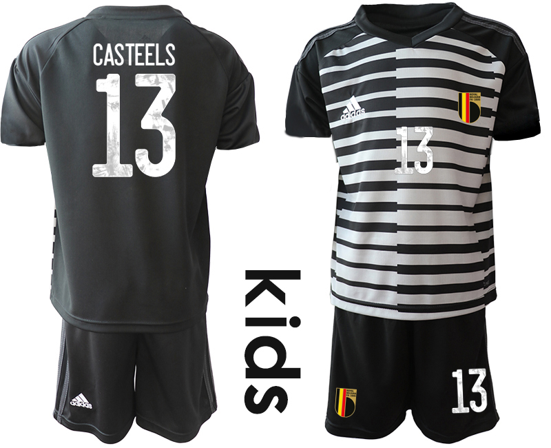Cheap 2021 European Cup Belgiumblack Youth goalkeeper 13 soccer jerseys